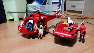 Playmobil 4428 pompiers sauveteurs helicoptere bateau
