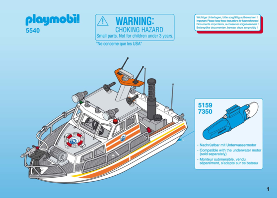 Playmobil city action coast guard rescue boat with water hose