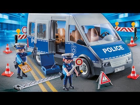 Playmobil polizeibus mit straßensperre