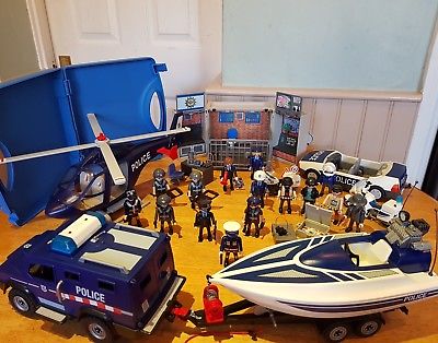 Playmobil police boat and truck