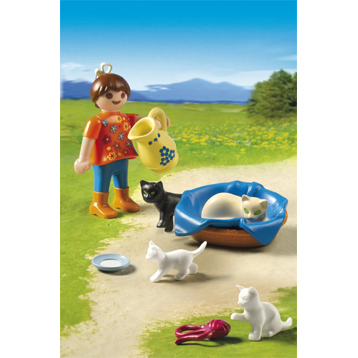 Playmobil cat family with basket