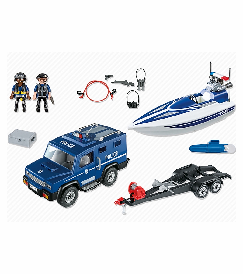 Playmobil police truck with speedboat