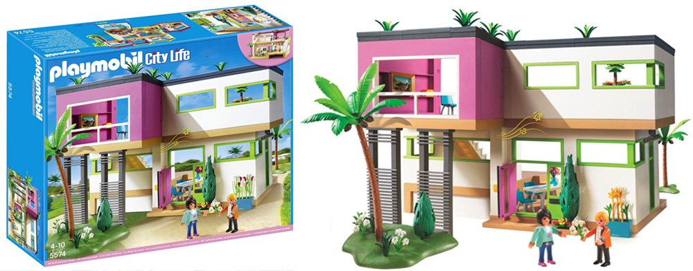 Playmobil maison moderne rose