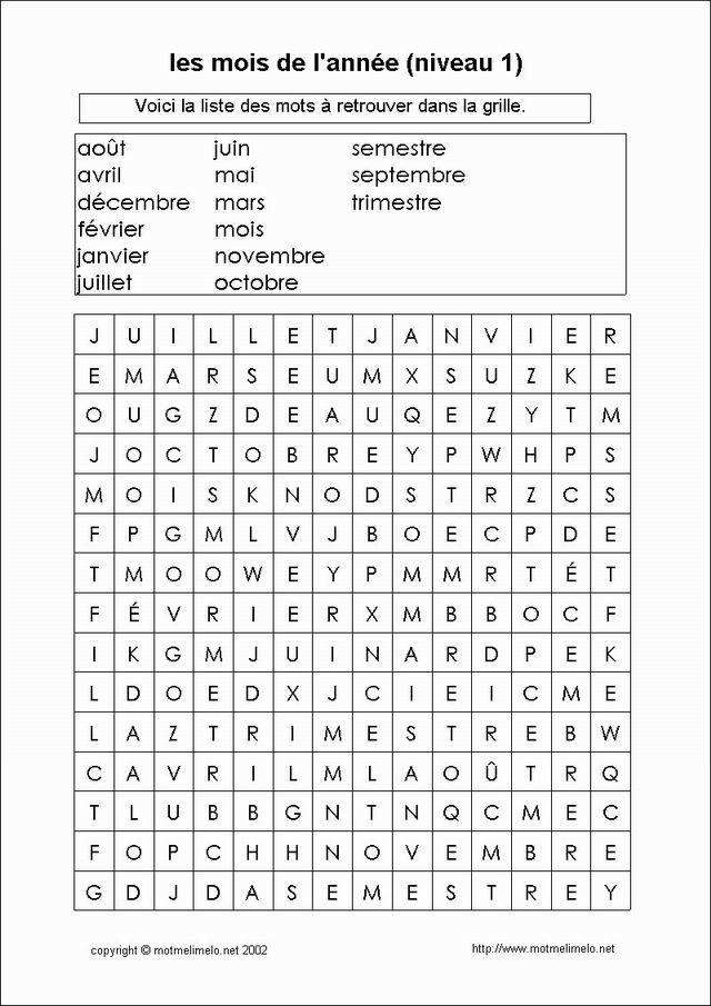 Puzzle mois de l'année