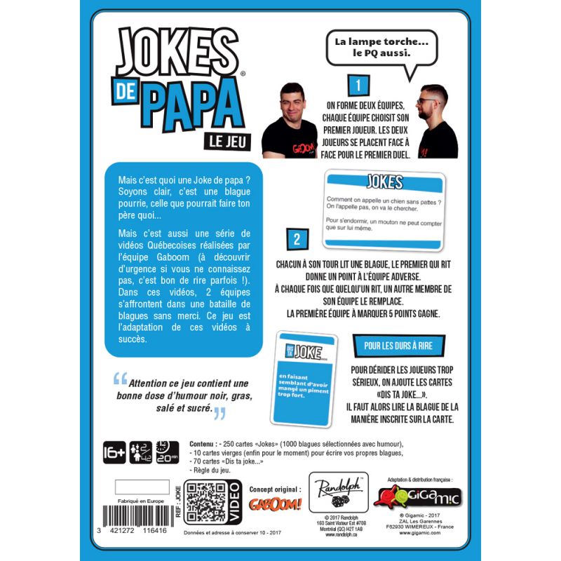 Jeux de société jokes de papa