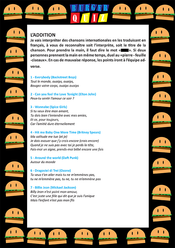Jeux de societe burger quizz