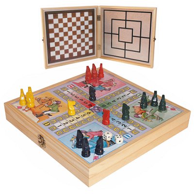 Coffret de jeux de société en bois