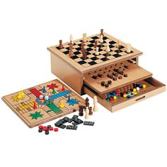 Coffret en bois de jeux de société