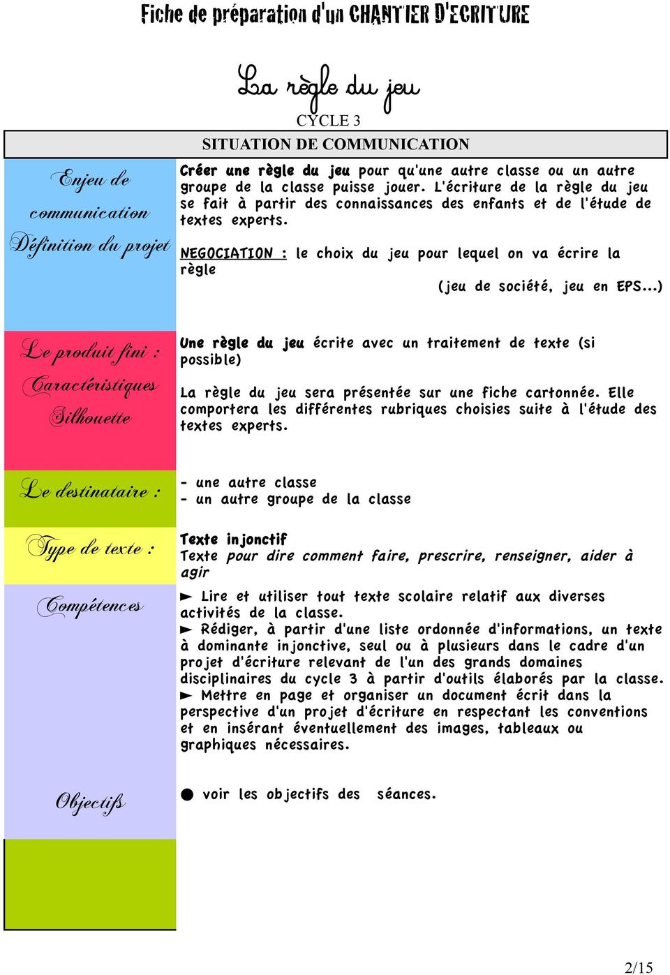 Compétences jeux de société cycle 2