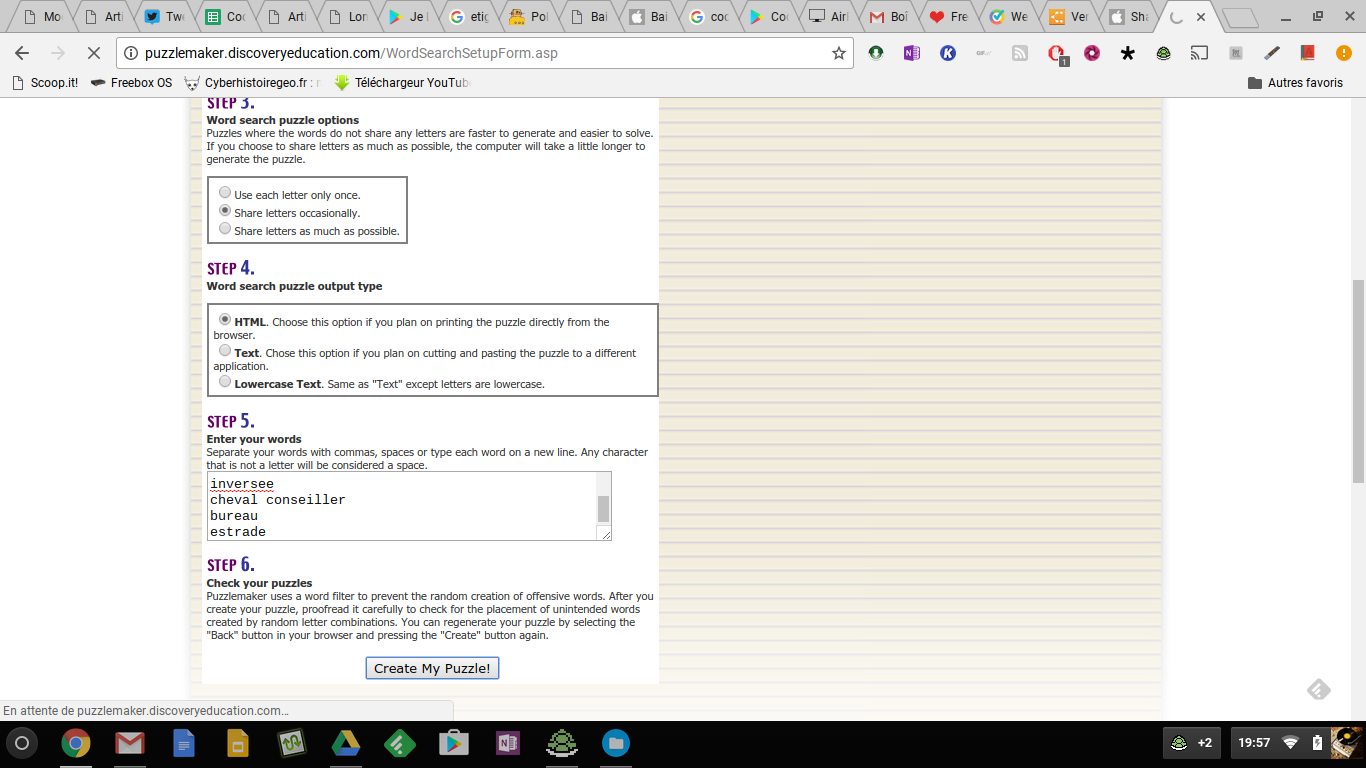 Puzzle maker mots croisés